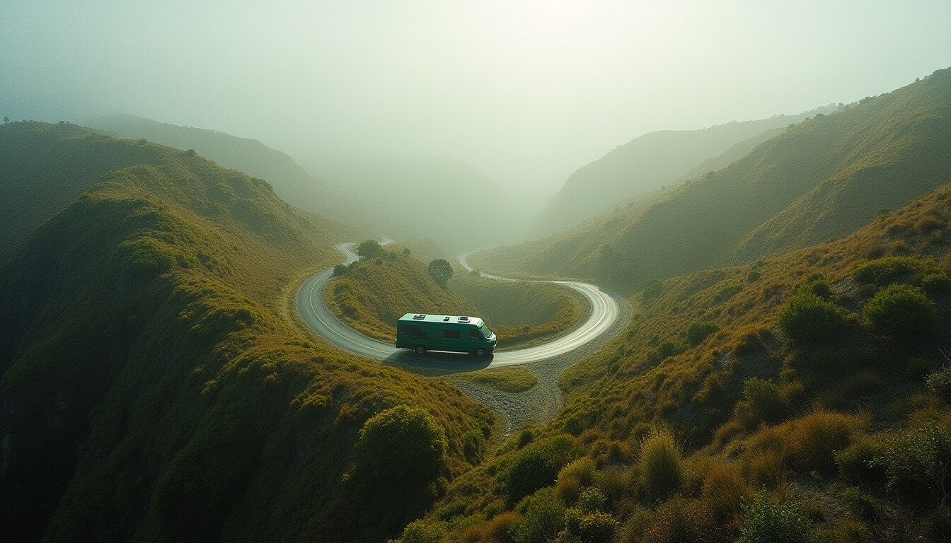 An RV driving along Victoria’s coastal Great Ocean Road contrasted with one on the dusty trails of Red Centre Way in NT.