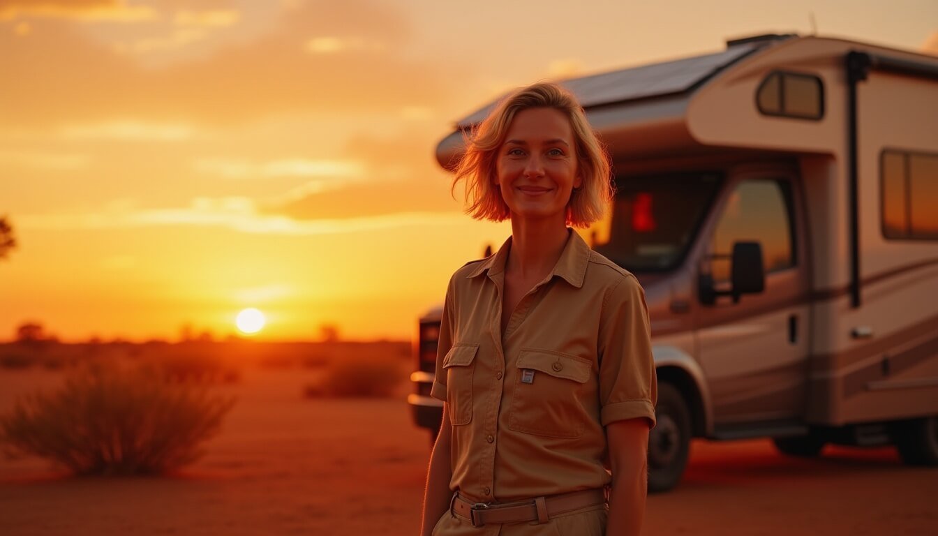 An RV parked long-term in a remote area beside a short-stay tourist van, comparing lifestyle and costs of long vs short RV travel.