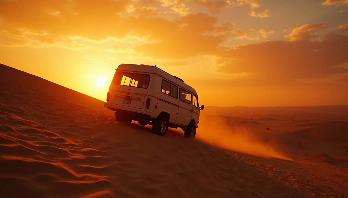 An off-road 4WD RV on a dirt track beside a smooth highway van, showcasing vehicle suitability for Aussie terrains.