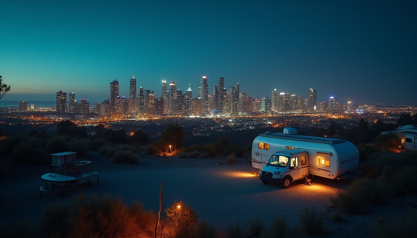 A rooftop solar panel on an off-grid RV versus one plugged into a powered site, illustrating power options for Aussie RVers.