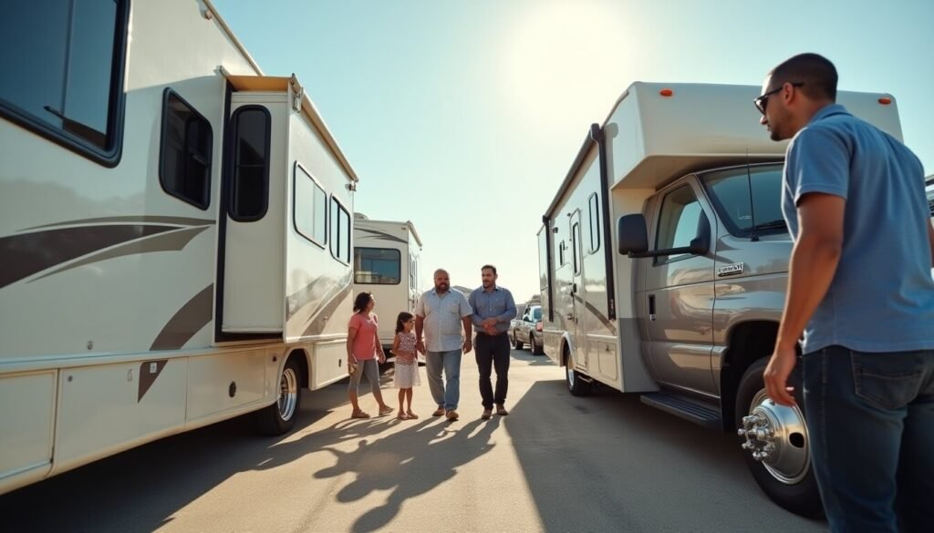 A row of brand-new caravans and motorhomes lined up at a professional RV dealership in Australia, ready for sale.