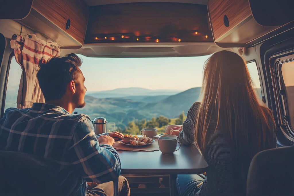 Campervan overlooking a mountain lake in Tasmania – top RV destination for wilderness road trips, national parks, and scenic coastal drives